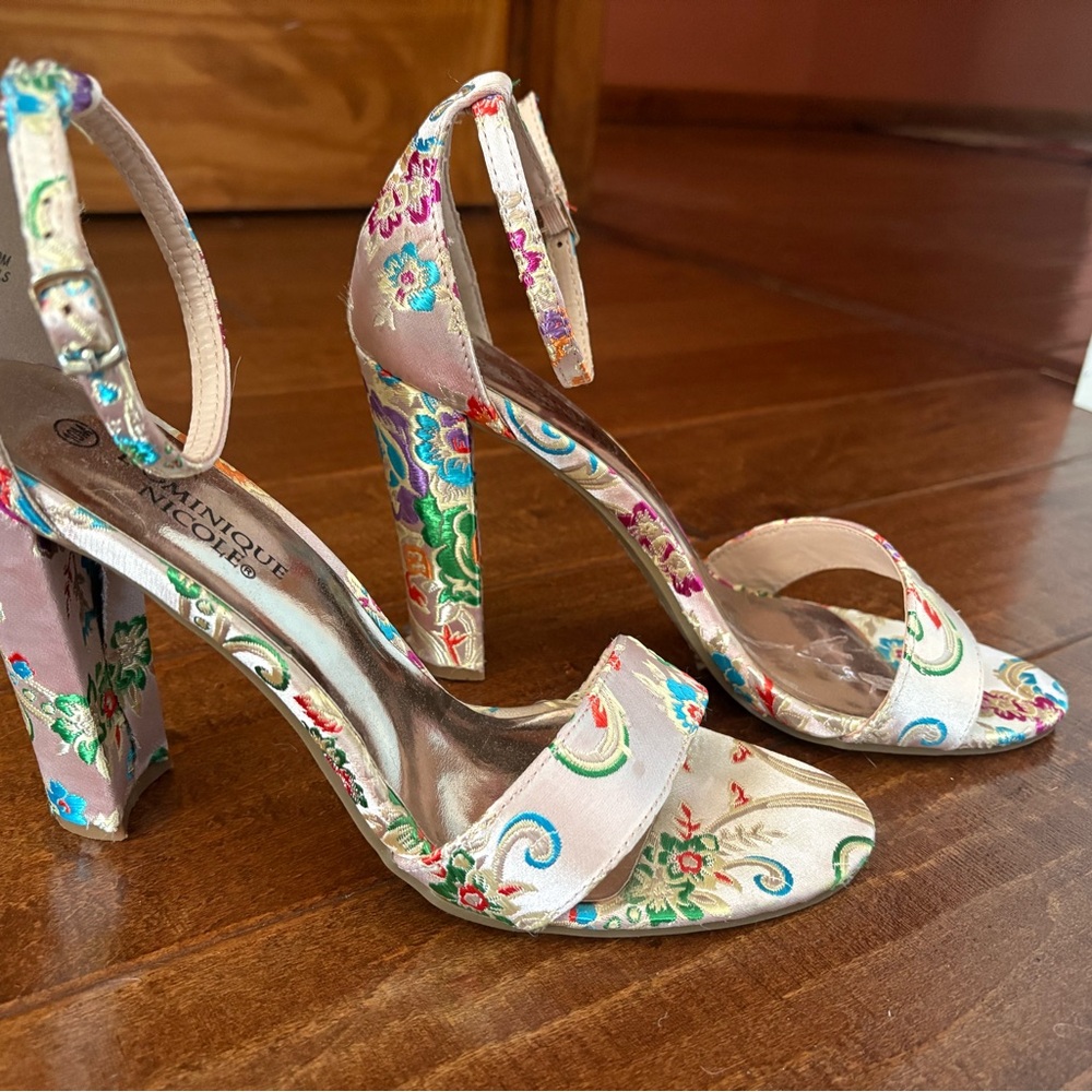 Floral Satin brocade Women's Heels by Dominique Nicole , 4 in. heel, size 10